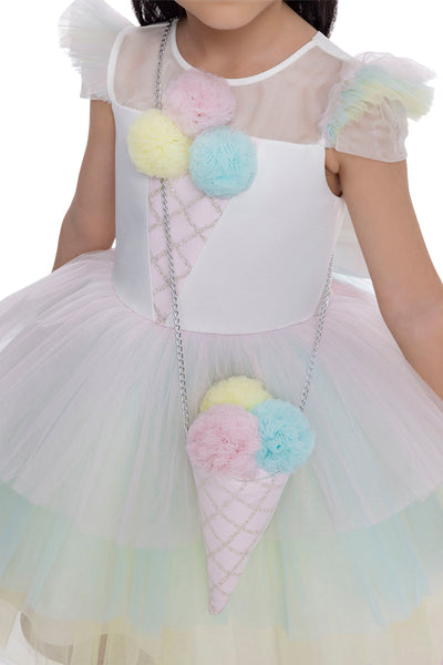 Girls Rainbow Birthday Dress with a Long Tail by Mia Bambina Boutique Canada