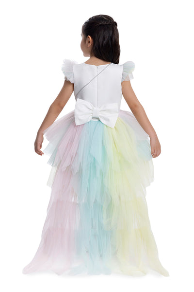 Girls Rainbow Birthday Dress with a Long Tail by Mia Bambina Boutique Canada