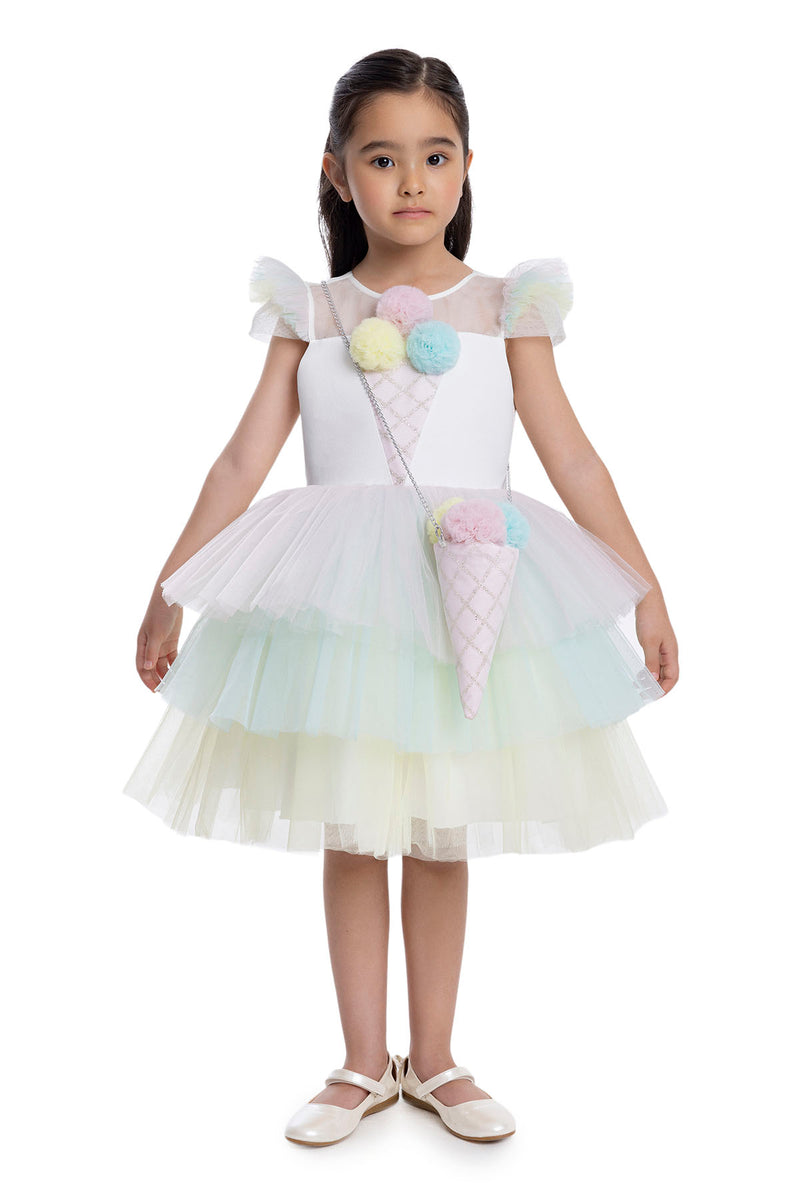 Girls Rainbow Birthday Dress with a Long Tail by Mia Bambina Boutique Canada