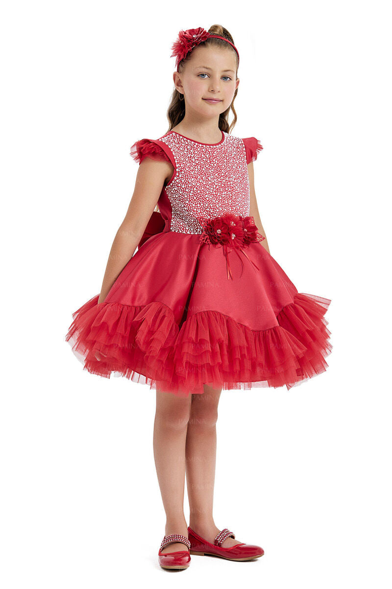 Red Ruffled Tulle Girls Christmas Dress by Mia Bambina Boutique Canada