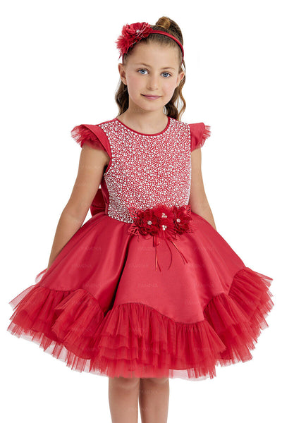 Red Ruffled Tulle Girls Christmas Dress by Mia Bambina Boutique Canada