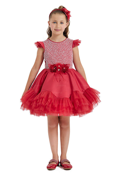 Red Ruffled Tulle Girls Christmas Dress by Mia Bambina Boutique Canada