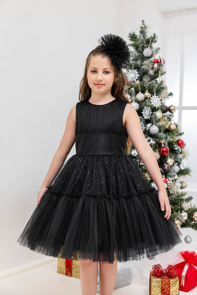 Shimmering Sleeveless Black Tutu Dress for Girls