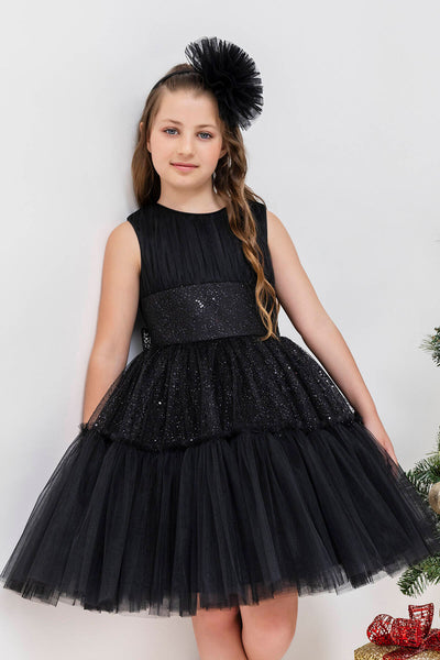 Shimmering Sleeveless Black Tutu Dress for Girls