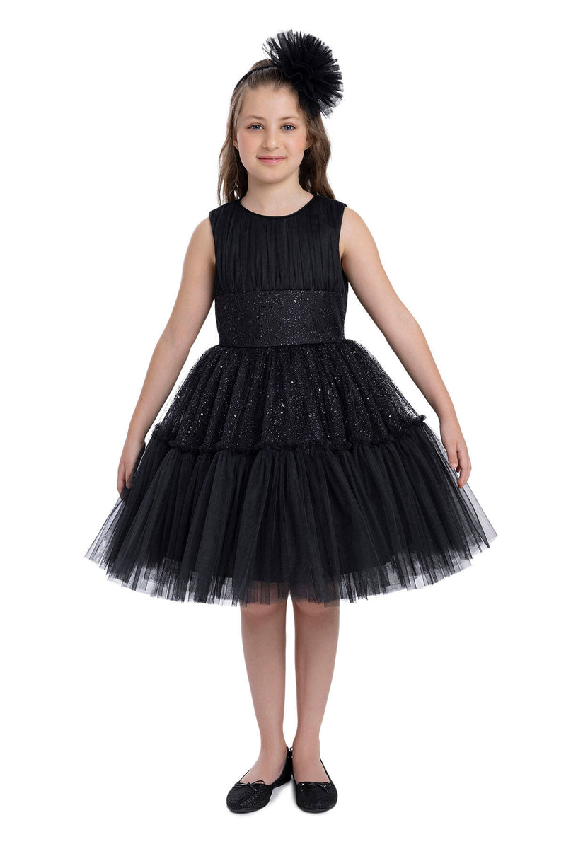 Shimmering Sleeveless Black Tutu Dress for Girls