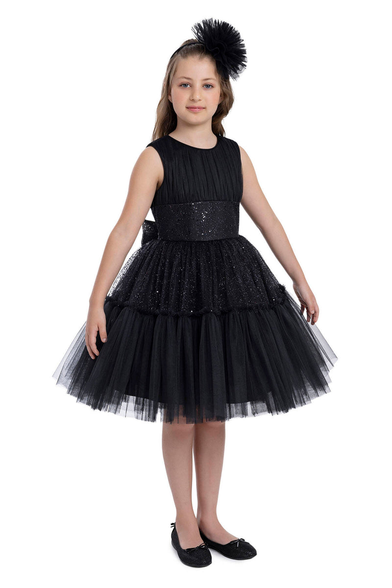 Shimmering Sleeveless Black Tutu Dress for Girls