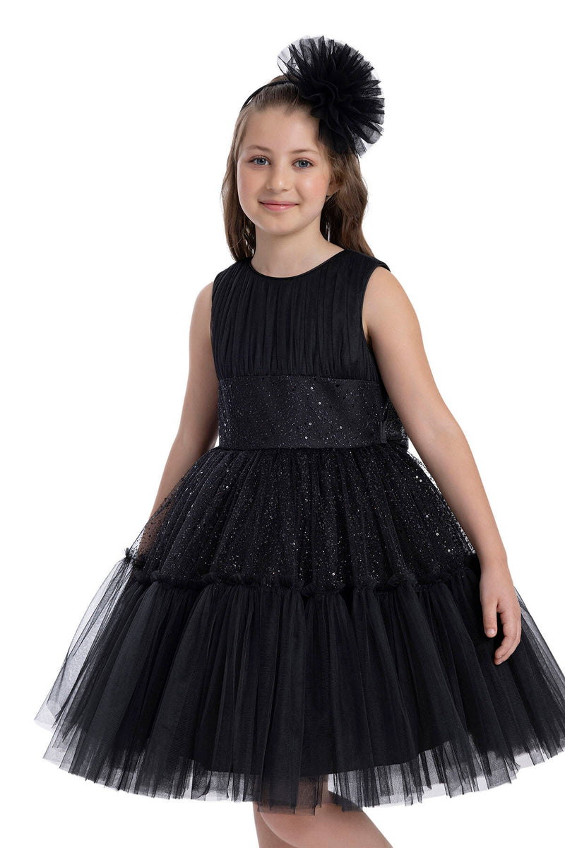 Shimmering Sleeveless Black Tutu Dress for Girls