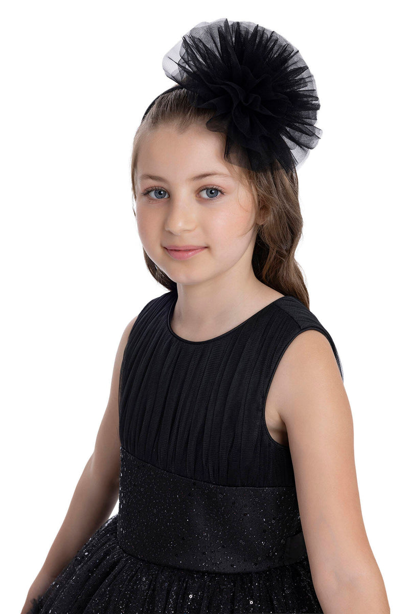 Shimmering Sleeveless Black Tutu Dress for Girls