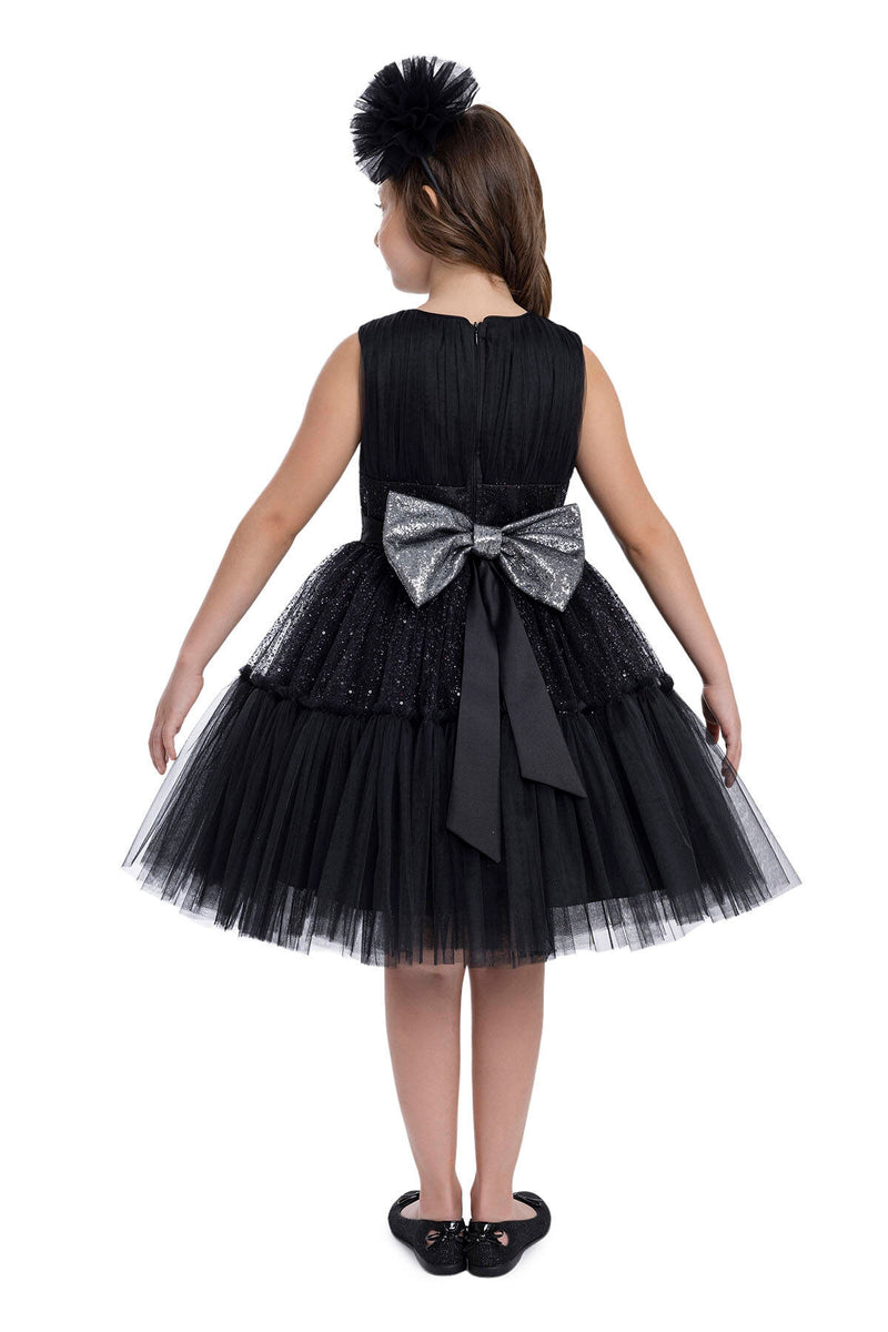 Shimmering Sleeveless Black Tutu Dress for Girls