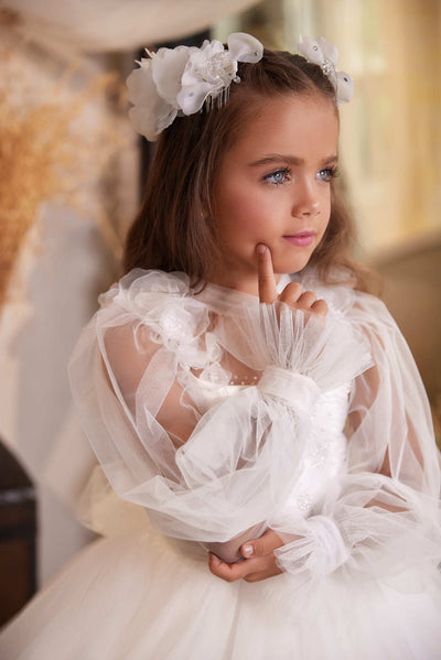 Hanover Flower Girl Dress with Embroidered Lace Top - Mia Bambina Boutique