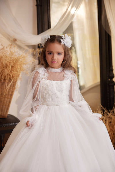 Hanover Flower Girl Dress with Embroidered Lace Top - Mia Bambina Boutique