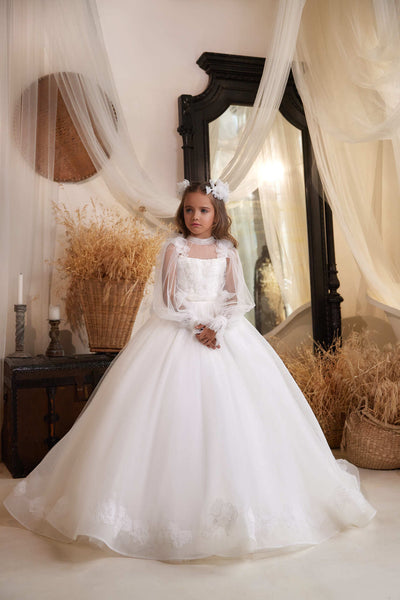 Hanover Flower Girl Dress with Embroidered Lace Top - Mia Bambina Boutique