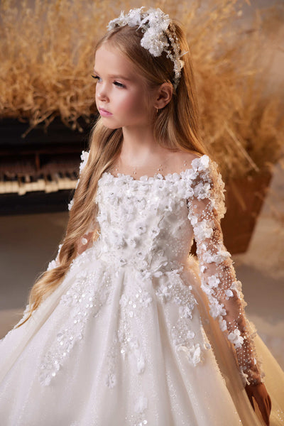 Irena Girls Communion Dress with Silk Flowers by Mia Bambina Boutique Canada