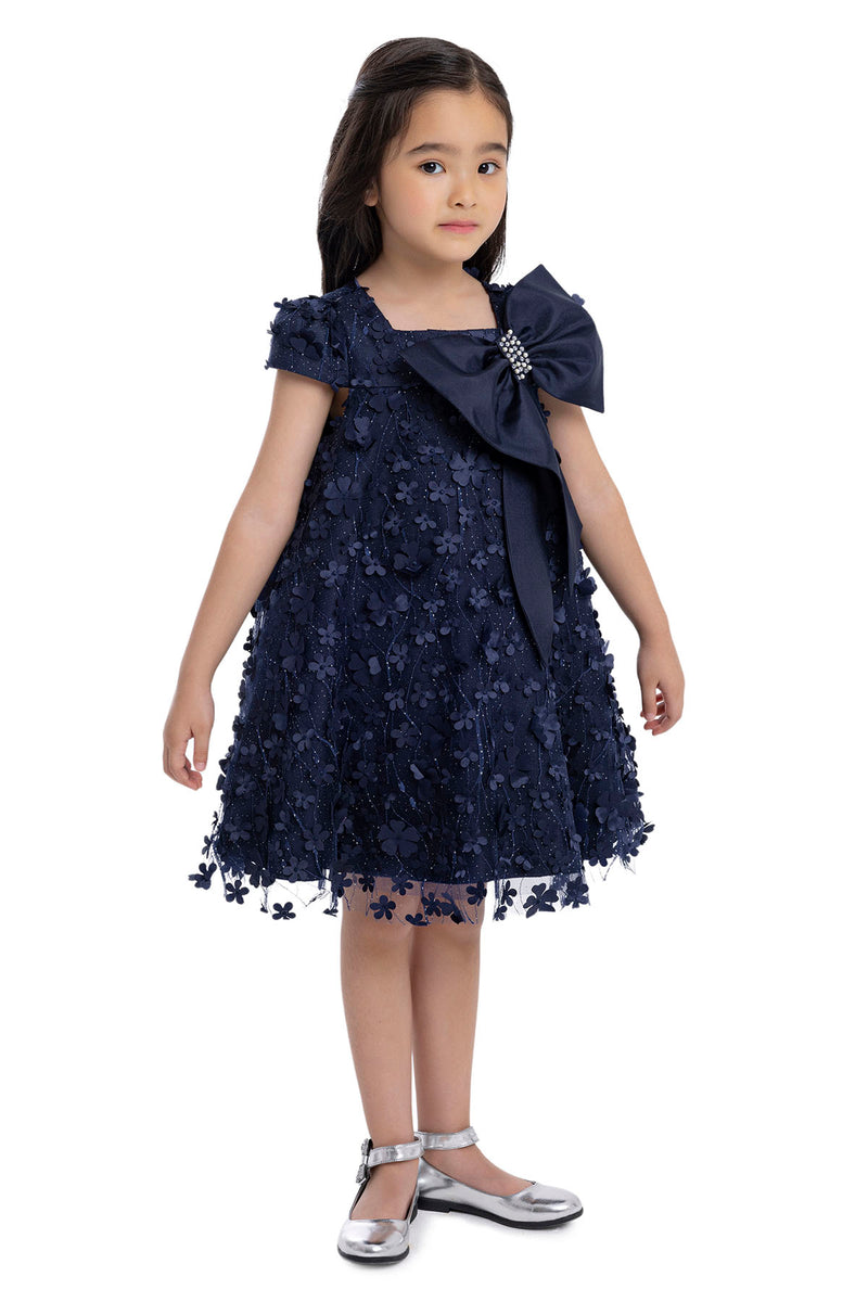 Kids Dresses Trapeze Navy Dress with a Bow by Mia Bambina Boutique Canada