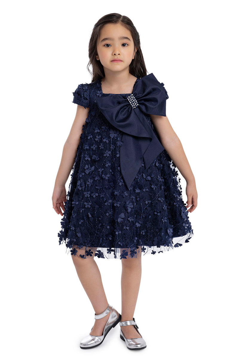 Kids Dresses Trapeze Navy Dress with a Bow by Mia Bambina Boutique Canada