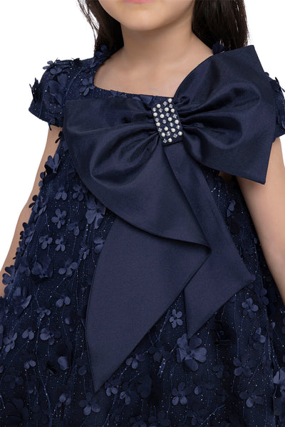 Kids Dresses Trapeze Navy Dress with a Bow by Mia Bambina Boutique Canada