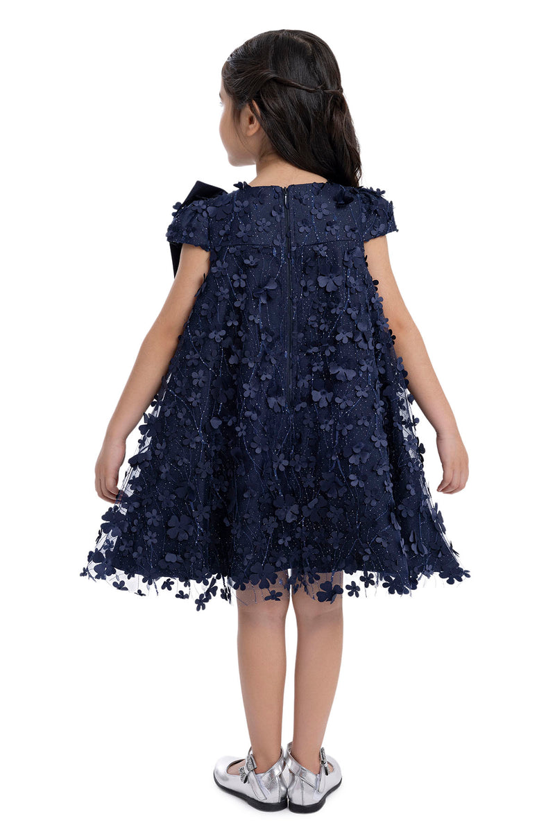 Kids Dresses Trapeze Navy Dress with a Bow by Mia Bambina Boutique Canada