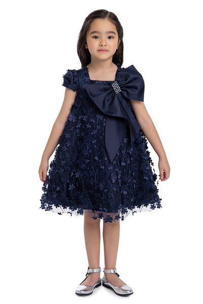 Kids Dresses Trapeze Navy Dress with a Bow by Mia Bambina Boutique Canada