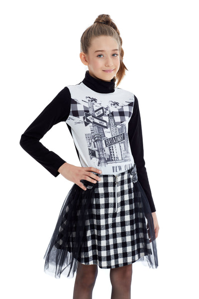 Long Sleeve Outfit for Teen Girl with Plaid Skirt by Mia Bambina Boutique