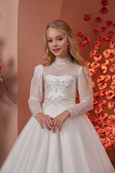 Petra Classic Girl Gown with Long sleeves by Mia Bambina Boutique Canada