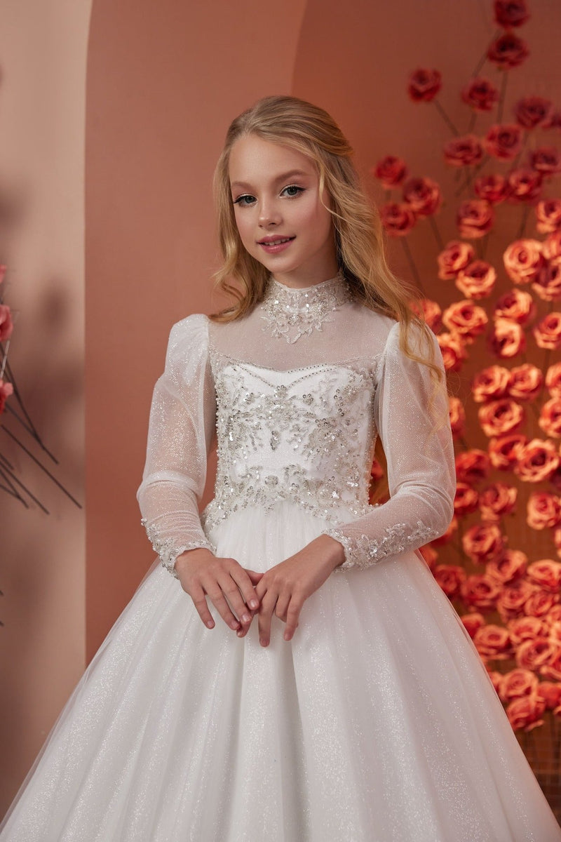 Petra Classic Girl Gown with Long sleeves by Mia Bambina Boutique Canada