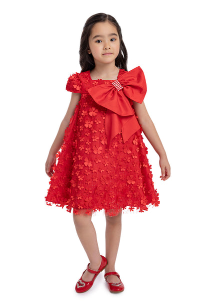 Girls Red Trapeze Party Dress with a Bow by Mia Bambina Boutique