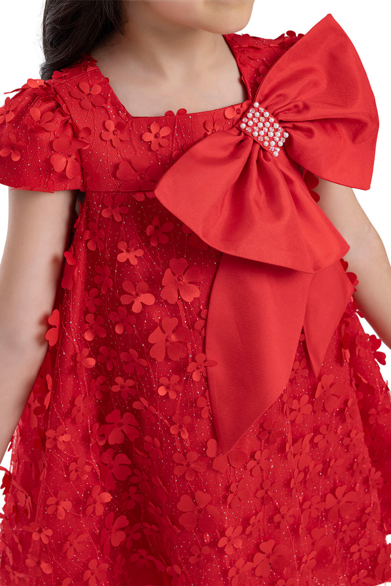 Girls Red Trapeze Party Dress with a Bow by Mia Bambina Boutique