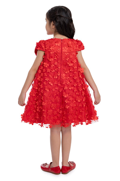 Girls Red Trapeze Party Dress with a Bow by Mia Bambina Boutique