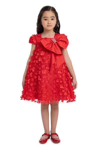 Girls Red Trapeze Party Dress with a Bow by Mia Bambina Boutique