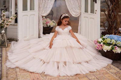 Flower Girl Dresses: 3627 Summer Wedding Flower Girls Dress with a Lace Top for a Beach Wedding - Mia Bambina Boutique