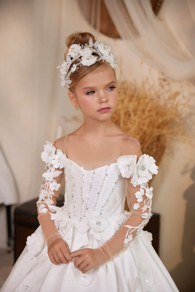 Veronica Mikado Off the Shoulder Flower Girl Dress by Mia Bambina Boutique