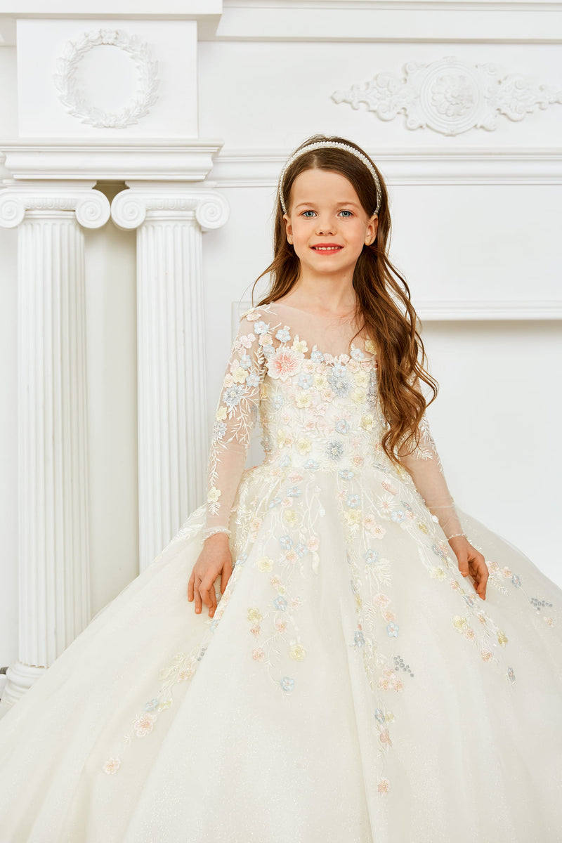 Flower Girl Dress with Pastel Blooms Embroidery by Mia Bambina Boutique Canada