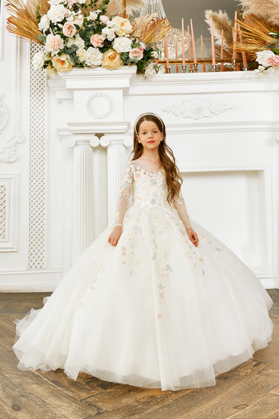 Flower Girl Dress with Pastel Blooms Embroidery by Mia Bambina Boutique Canada