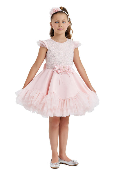 Lace Overlay Knee Length Birthday Girl Dress