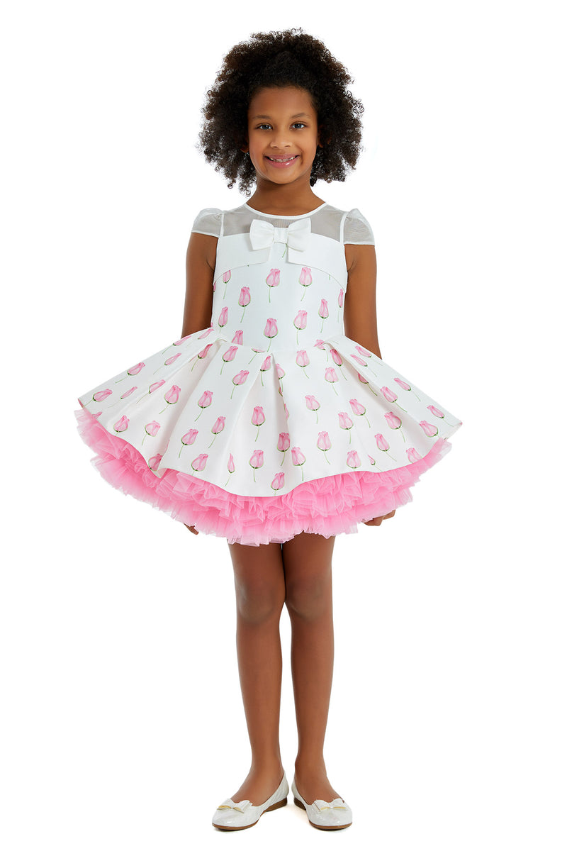 Little Girls Tulip Print Dress in Sizes 4T-8