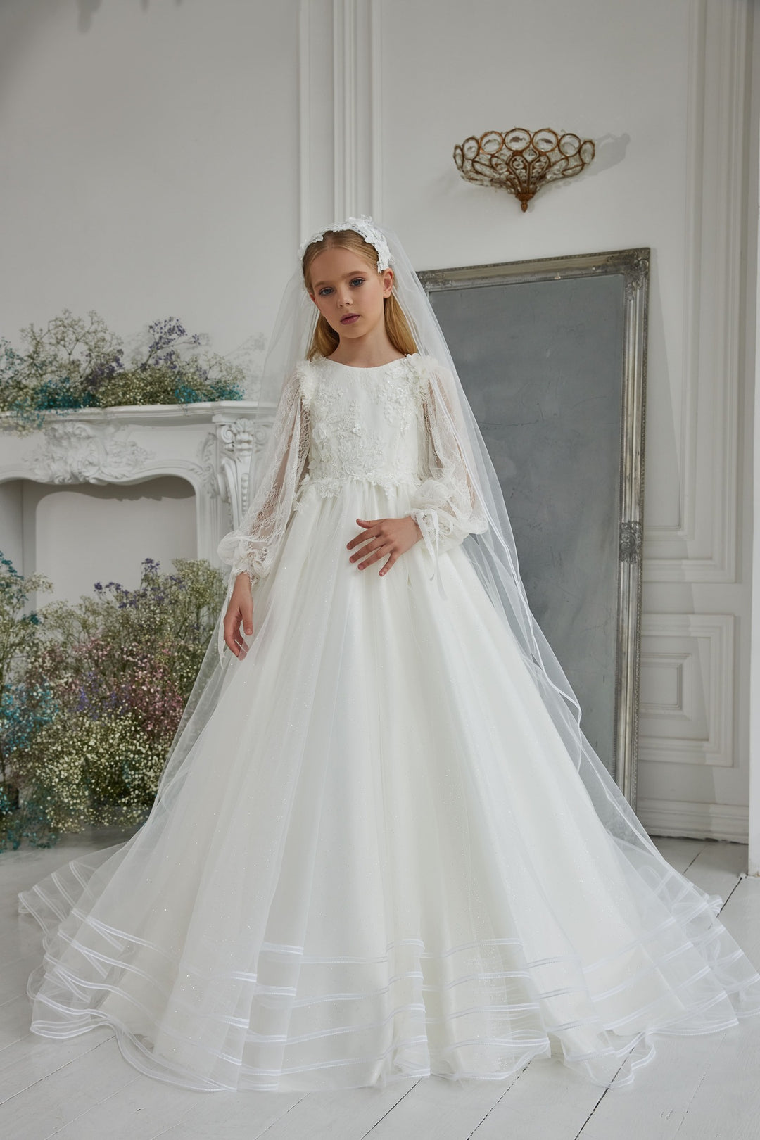 Modern Holy Communion Dress with Train Mia Bambina Boutique