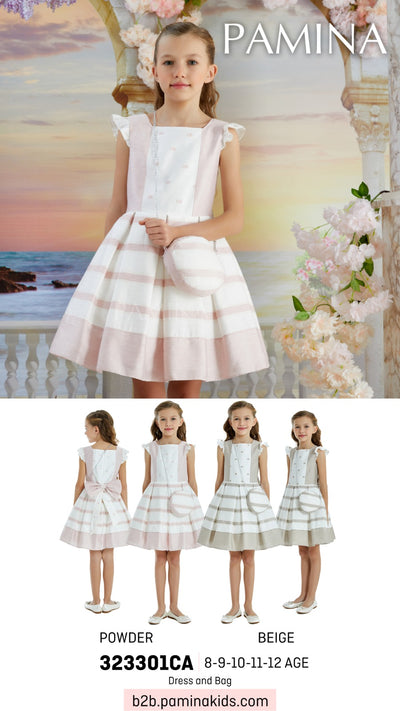 Girls Cream Pink Occasion Dress with Stripes Sizes 8-12