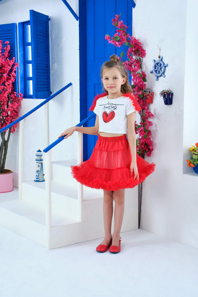 Kids Valentine's Day Red and White Skirt Set