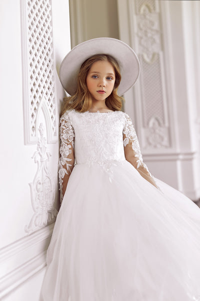 Designer Flower Girl Ball Gown in White