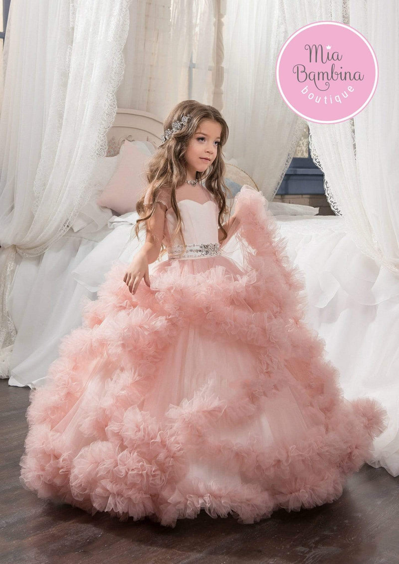 Vegas Ruffled Waterfall Flower Girl Dress - Mia Bambina Boutique