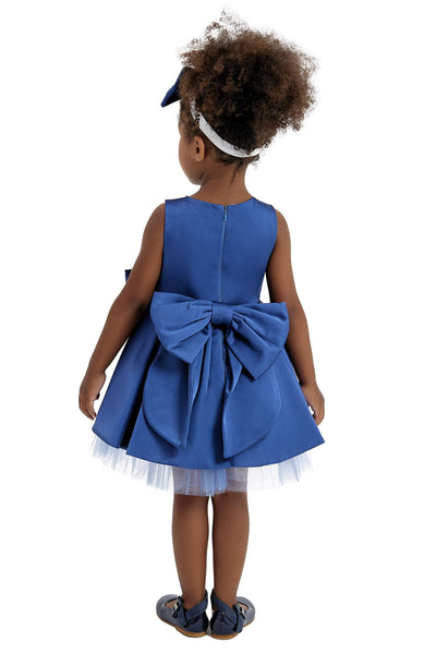 Blue Girl's Dress with Embroidered Round Collar for Special Events by Mia Bambina Boutique Canada 