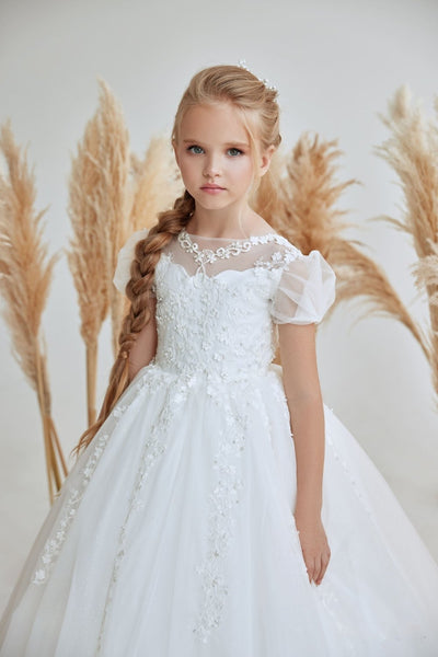 Classic Off White Tulle Girl Dress for First Communion or Weddings by Mia Bambina Boutique Canada