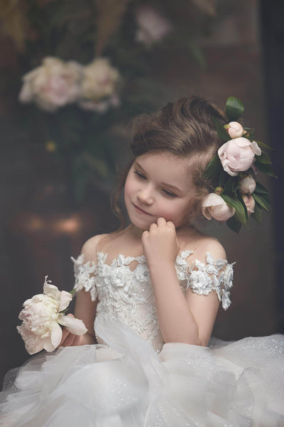 Cold Shoulder Flower Girl Dress with Ruffles - Mia Bambina Boutique