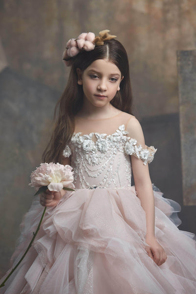 Cold Shoulder Flower Girl Dress with Ruffles - Mia Bambina Boutique