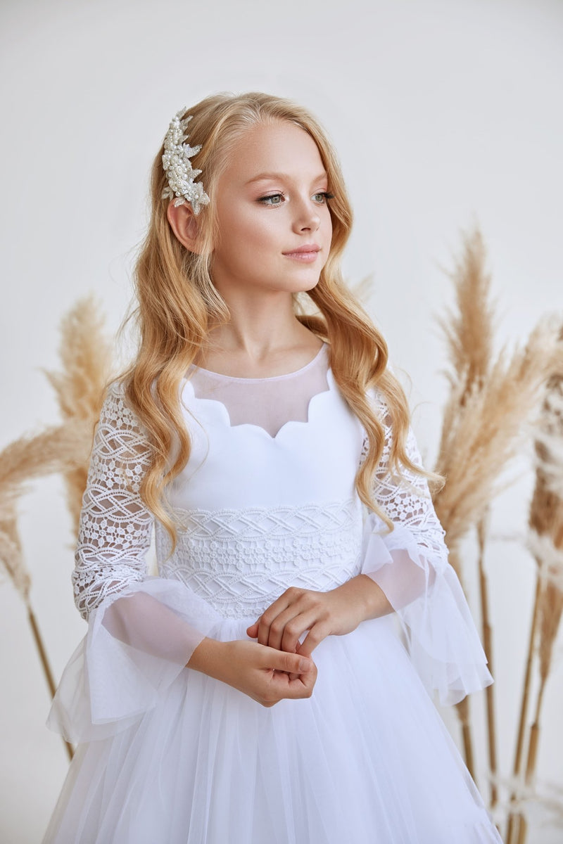 Elizabeth - Lovely Catholic Communion Dress with Long Sleeves - Mia Bambina Boutique