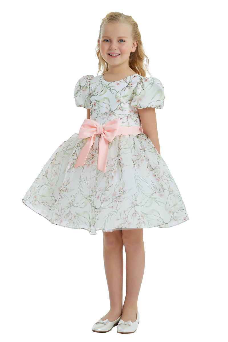 Kids Floral Spring-Summer Dress with a Pink Bow