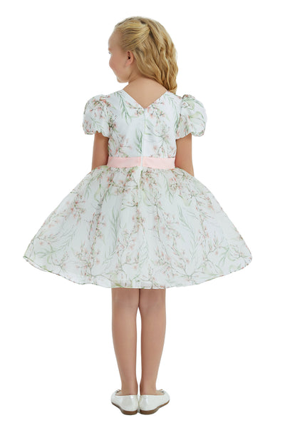 Kids Floral Spring-Summer Dress with a Pink Bow