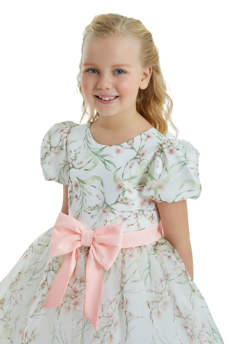 Shop Easter Dress for Girls at Mia Bambina Boutique Kids Floral Spring-Summer Dress with a Pink Bow