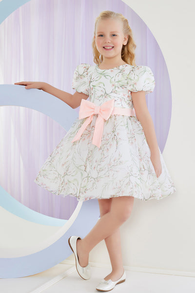 Kids Floral Spring-Summer Dress with a Pink Bow