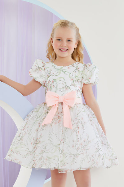 Shop Easter Dress for Girls at Mia Bambina Boutique Kids Floral Spring-Summer Dress with a Pink Bow